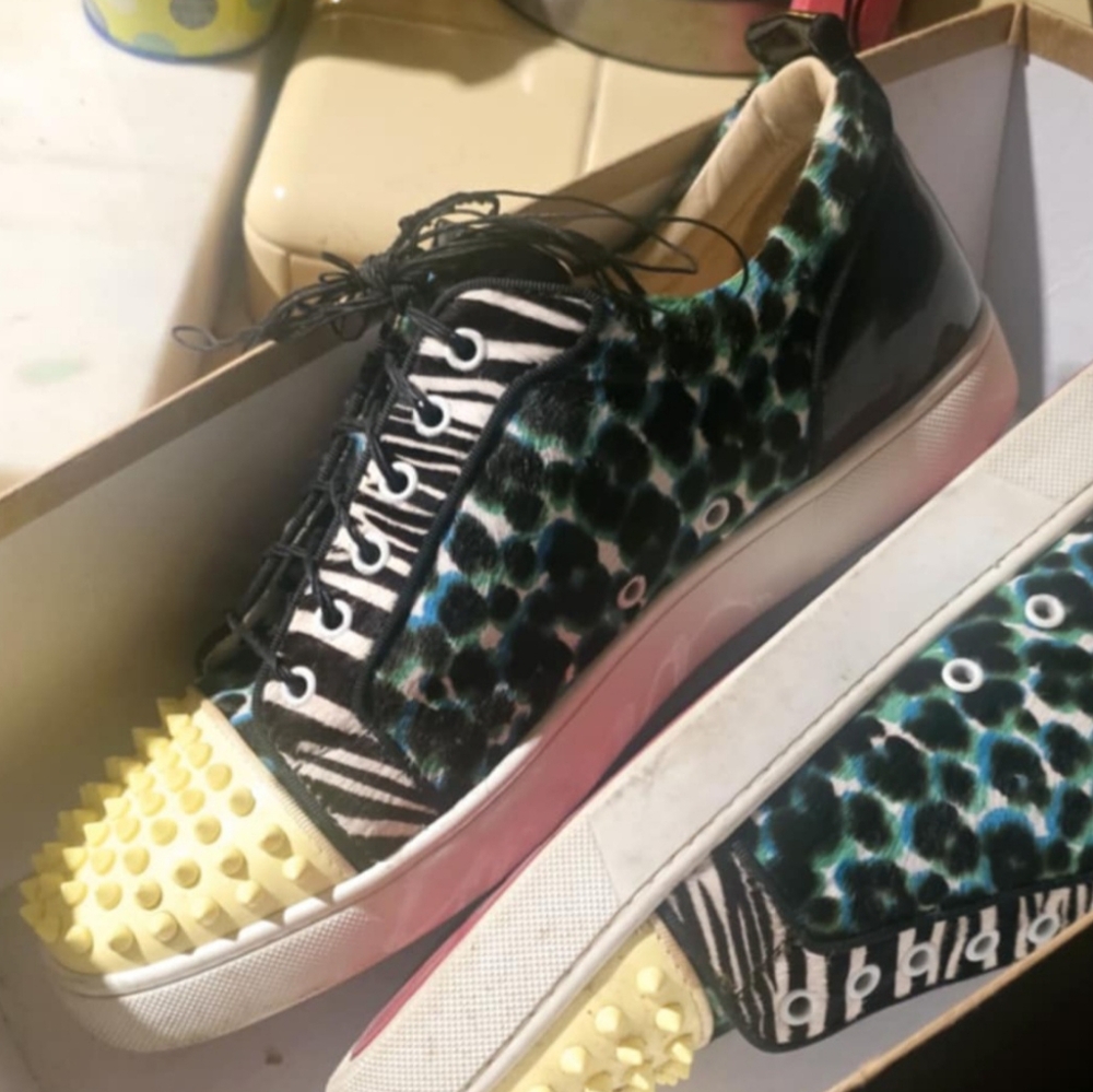 Christian Louboutin Multicolor Half Calf Hair Junior Spike Sneakers size 44